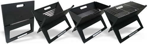 BBQ Notebook De meeneem barbecue is in een handomdraai uit te klappen en meteen te gebruiken.