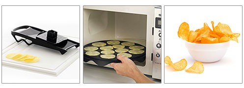 Das Chips Maker Set besteht aus einer Schneidemaschine und einer Platte. Mit dem Mastrad Chips Maker kannst du knusprige Chips in deiner Mikrowelle selber herstellen.