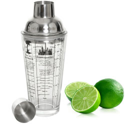 Cocktail Shaker aus Glas mit Deckel aus rostfreiem Stahl von Kikkerland.