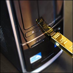 Der Goldbarren USB Stick bietet einen Speicherplatz von 2GB.
