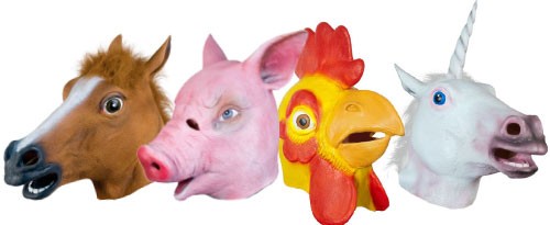 Pferde Maske, Schweine Maske, Huhn Maske, Einhorn Maske Tier Masken in 4 verschiedenen Ausführungen