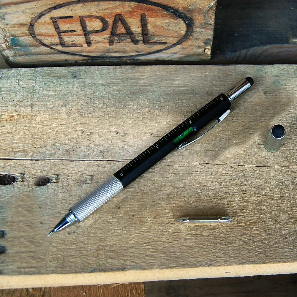 6 in 1 Multitool Pen Zwart Liniaal Waterpas Kruiskop en Plattekop Schroevendraaier Gereedschapspen Handy Pen