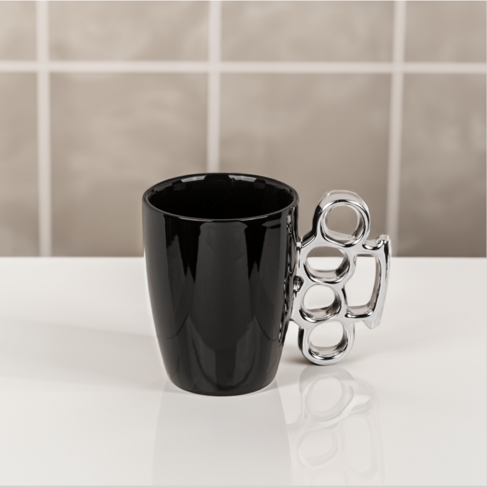 Boxbeugel Mok Stoere Mokken Set Zwart Zilver Uniek Knuckle Duster Design Perfect voor Koffie of Thee Originele Geschenkideeën