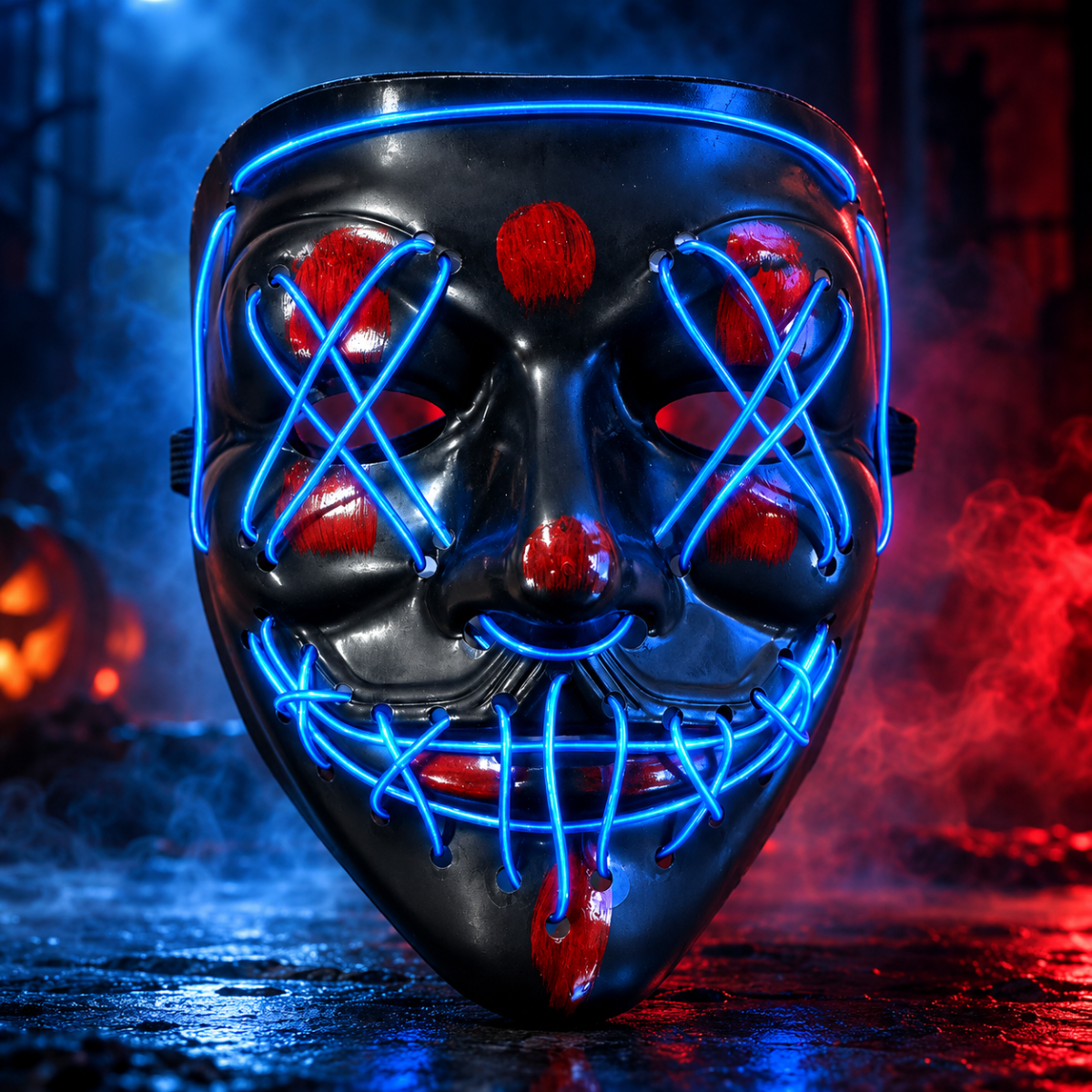 LED Horror Masker - Blauw - One Size - 3 Lichtstanden