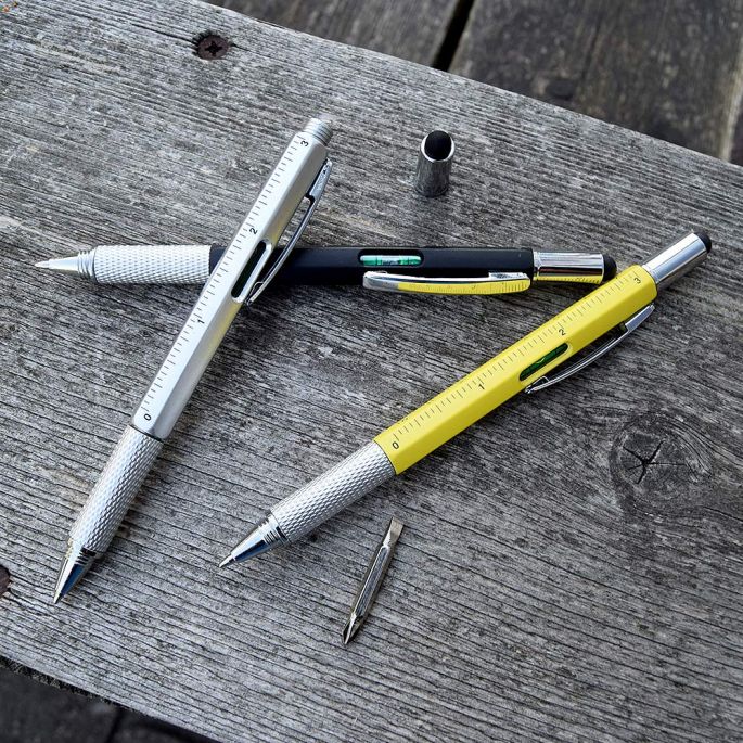 6-in-1 Multitool Pen - Liniaal - Waterpas - Kruiskop en Plattekop Schroevendraaier - Gereedschapspen - Handy Pen