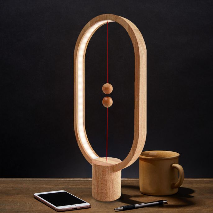 Heng Balance Lamp Oval – Magnetische lamp – Hout - Groot - 32.4 x 27.9 x 9.7 cm