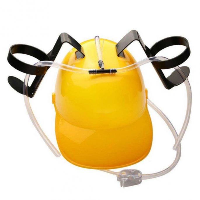 Bier Helm Rood en Geel - Ruimte voor 2 Blikjes - Ideale Carnaval Must-have - Grappig en praktisch accessoire - One Size Fits All - Feestelijke bierhelm voor handsfree drinken