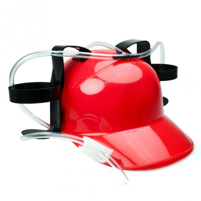 Bier Helm Rood en Geel - Ruimte voor 2 Blikjes - Ideale Carnaval Must-have - Grappig en praktisch accessoire - One Size Fits All - Feestelijke bierhelm voor handsfree drinken