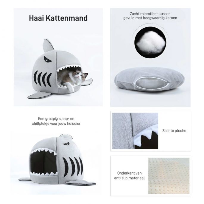Haai Hondenmand - Kattenmand - 2 in 1 - Mand of Bed - 42 x 42 x 36 Cm - Extra Zacht - Design Dierenmand