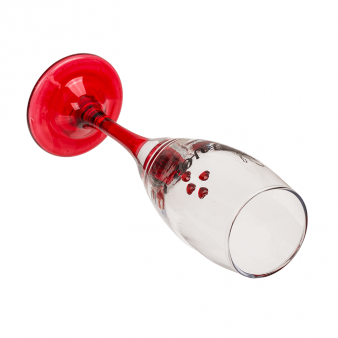 Champagne glazen met hartjes - Hartjes bedrukking - Met rode poot - Love Champagneglazen - Champagneglas van glas