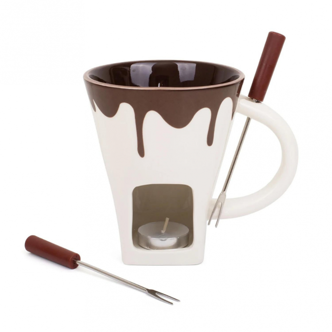 Chocolade Fondue Mok - Inclusief 2 Vorken & Kaars -  200 ml - Fondue mok - Unieke mok