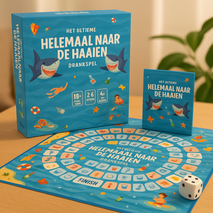 Drankspel Helemaal naar de Haaien – Hilarisch Bordspel voor Volwassenen