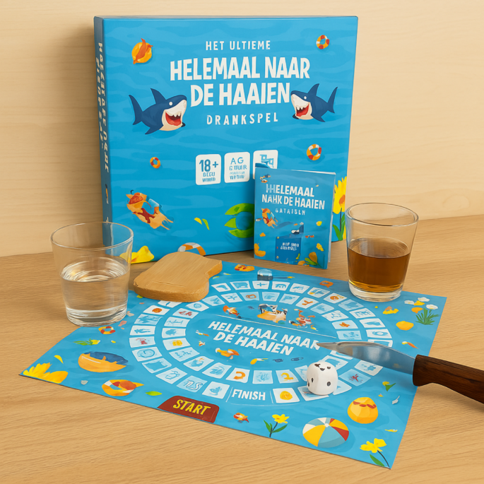 Drankspel Helemaal naar de Haaien – Hilarisch Bordspel voor Volwassenen