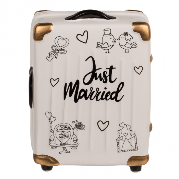 De schattigste manier om te sparen voor jullie huwelijksreis. - Spaar met de Spaarpot Koffer 'just Married'