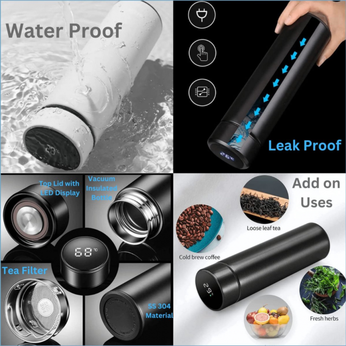 Zwarte Thermosfles met Graden Display