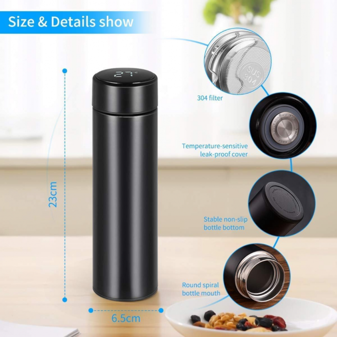 Zwarte Thermosfles met Graden Display
