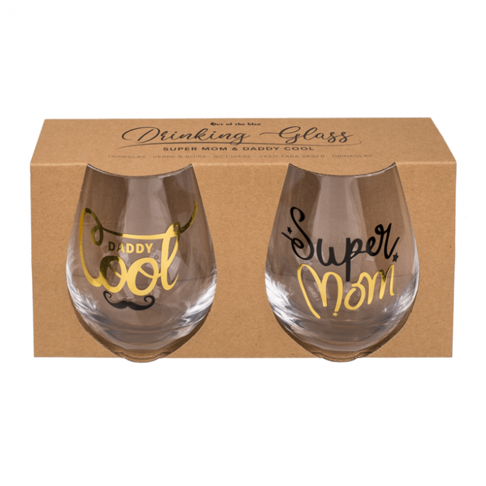 Leuke glazen 'Super mom' & 'Daddy cool' - Cadeau voor je ouders - Leuke verpakking - Origineel geschenk