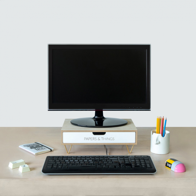 Monitor stand Nordic drawer white