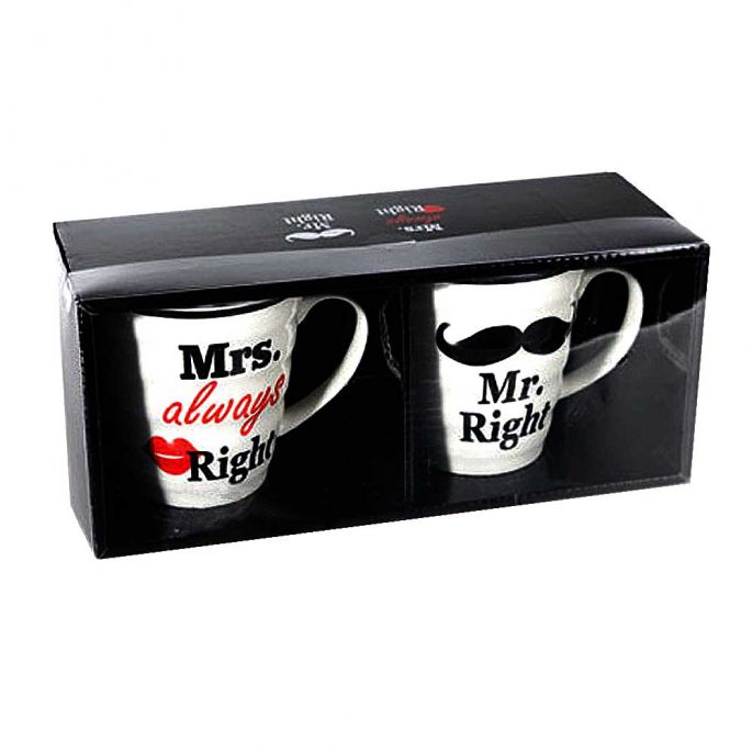 Mr. & Mrs. Right Mokkenset - Koffiemokken voor Stellen - Valentijnscadeau - Keramisch Porselein - Inclusief Giftbox