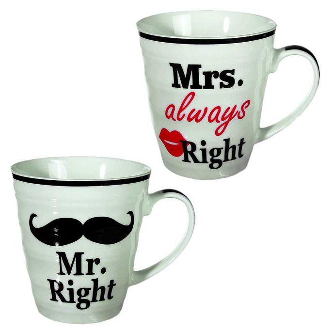 Mr. & Mrs. Right Mokkenset - Koffiemokken voor Stellen - Valentijnscadeau - Keramisch Porselein - Inclusief Giftbox