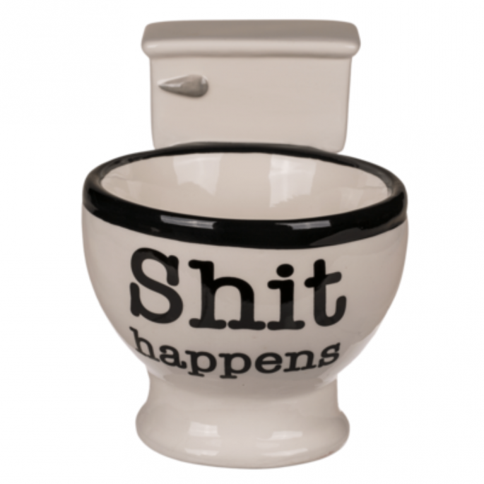 Toilet mok - Met tekst 'Shit happens' - 16 x 12 cm - Shit happens mok - Grappige mok