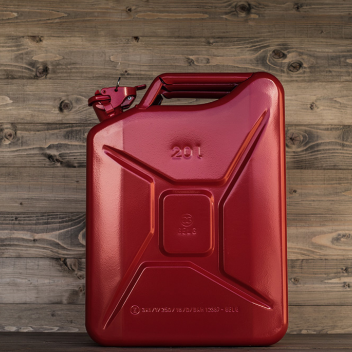Stalen jerrycan 20L groen, rood en zwart - Jerrycan brandstof - Stalen leger jerrycan