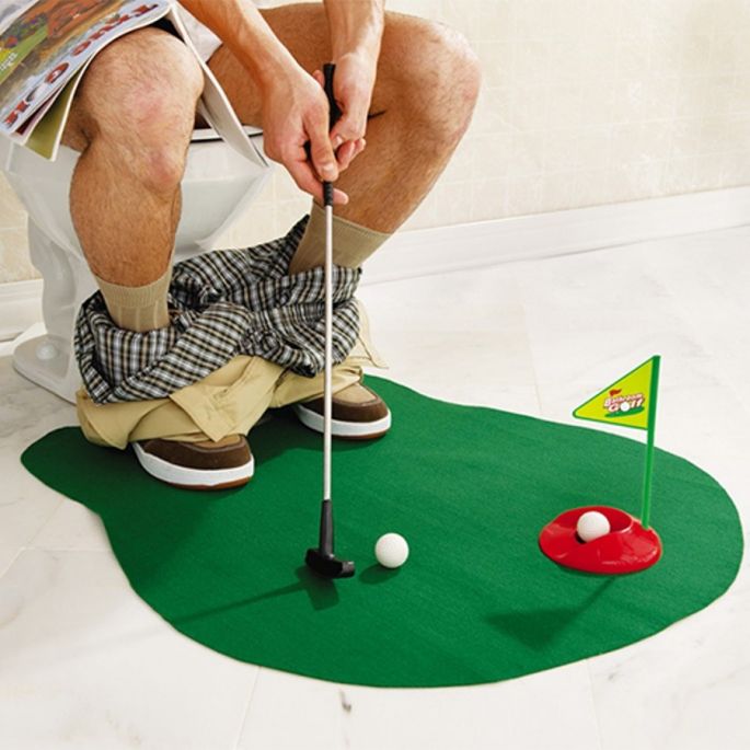 Toilet Golf - Complete WC Golf Set met Deurhanger / Matje / Club / Hole en 2 Ballen - Potty Putter