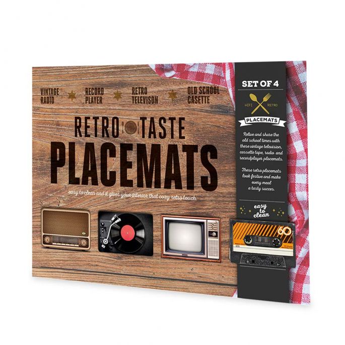 Vintage Retro Placemats - Stevige kwaliteit - 3mm Dik - Set van 4 - Incl. Design Hoes