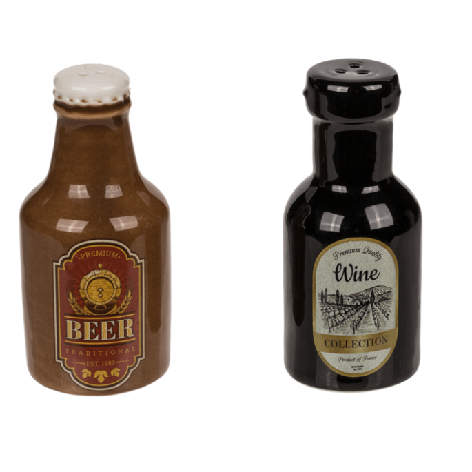 Peper en zoutstel 'bier en wijn' - Voor de drankliefhebber - 4,5x4,5x6 cm - Salt and pepper shaker - Peper en zoutstel grappig