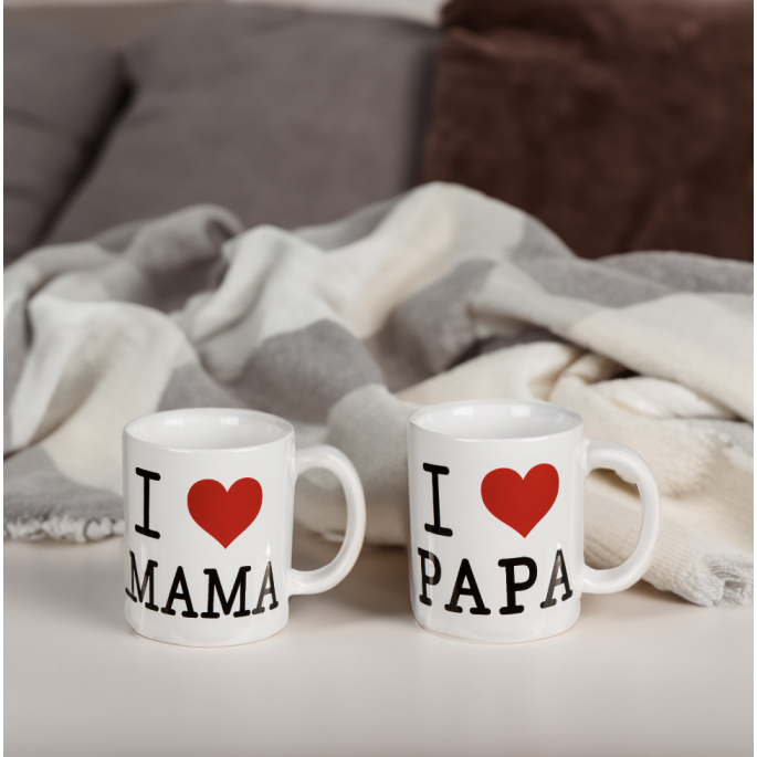 I love papa mok & i love mama mok - Leuke theemokken - Perfect voor thee en koffie - Witte mok met tekst en een hart