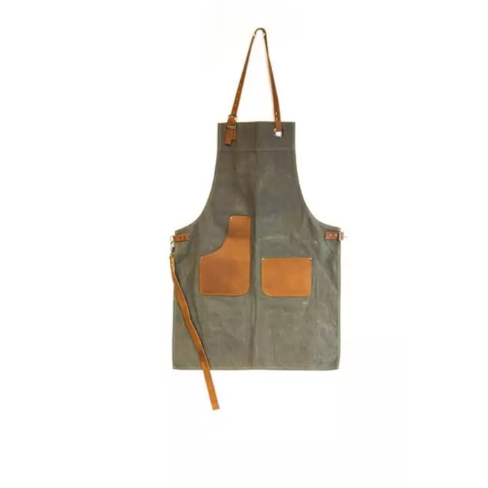 Schort van canvas met leer
