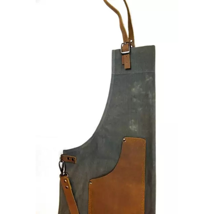 Schort van canvas met leer