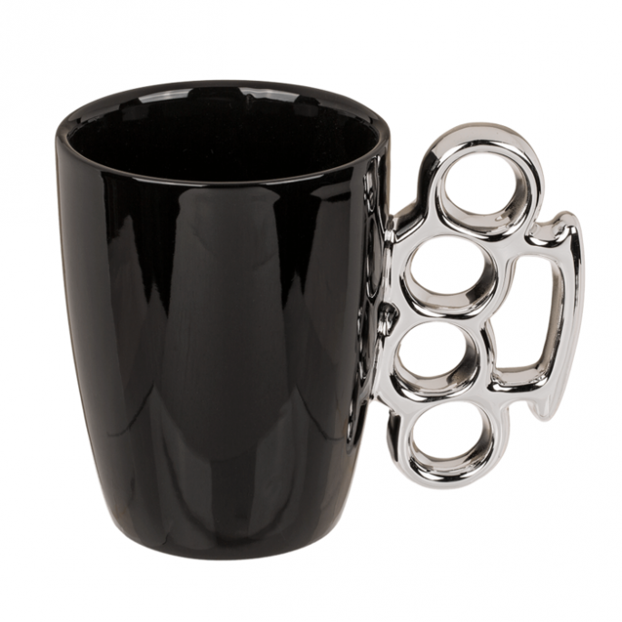 Boxbeugel mok - Stoere mokken - Zwart/zilver -  Knuckle duster mug