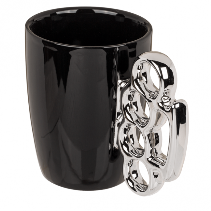 Boxbeugel mok - Stoere mokken - Zwart/zilver -  Knuckle duster mug