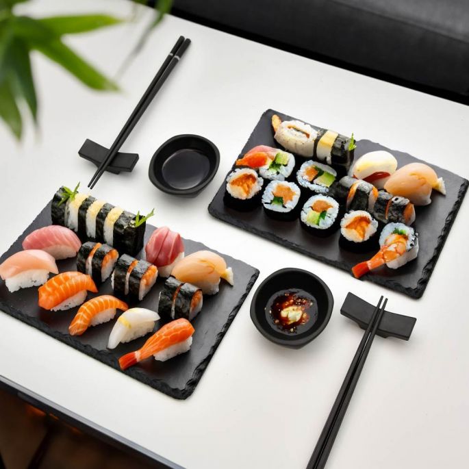 Sushi set - Voor 2 personen - Incl. stokjes & borden - Geniet van authentieke sushi-ervaring - Zwart - Sushi accessoires - Sushi servies