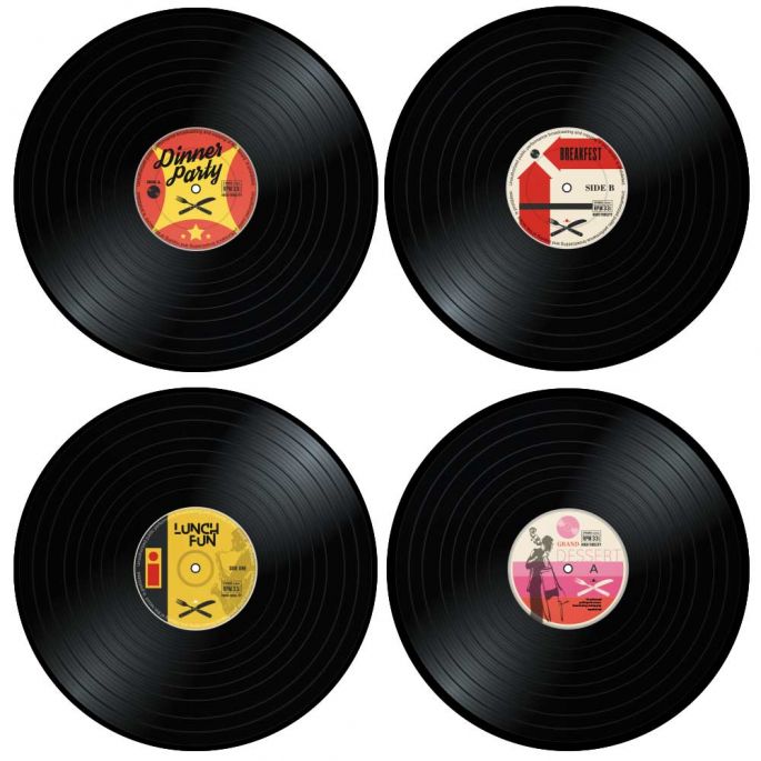 Vinyl Placemats - Origineel - Set van 4 - Geleverd In een Design Hoes - Makkelijk Schoon Te Maken - Retro LP Tafel Onderleggers