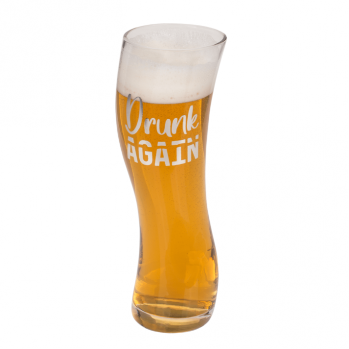 Wiebelig bier glas - Perfect cadeau voor de bierliefhebber - 'Drunk again' bedrukking - Originele bierglazen - Bierglas grappig