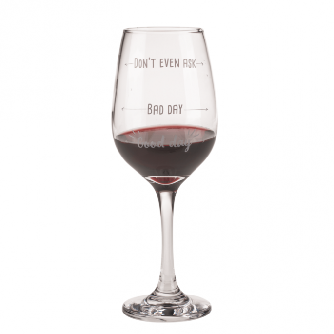Wijnglas 'Good day, Bad day, Don't even ask' - 420 ml - Grappige wijnglazen - Grappige wijn teksten
