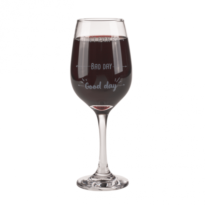 Wijnglas 'Good day, Bad day, Don't even ask' - 420 ml - Grappige wijnglazen - Grappige wijn teksten
