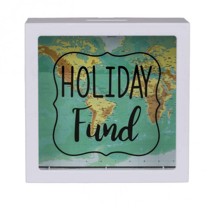 Witte Plastic Spaarpot, Vakantie Fonds - Doorzichtig - Compact formaat - White Plastic Savings Box, Holiday Fund