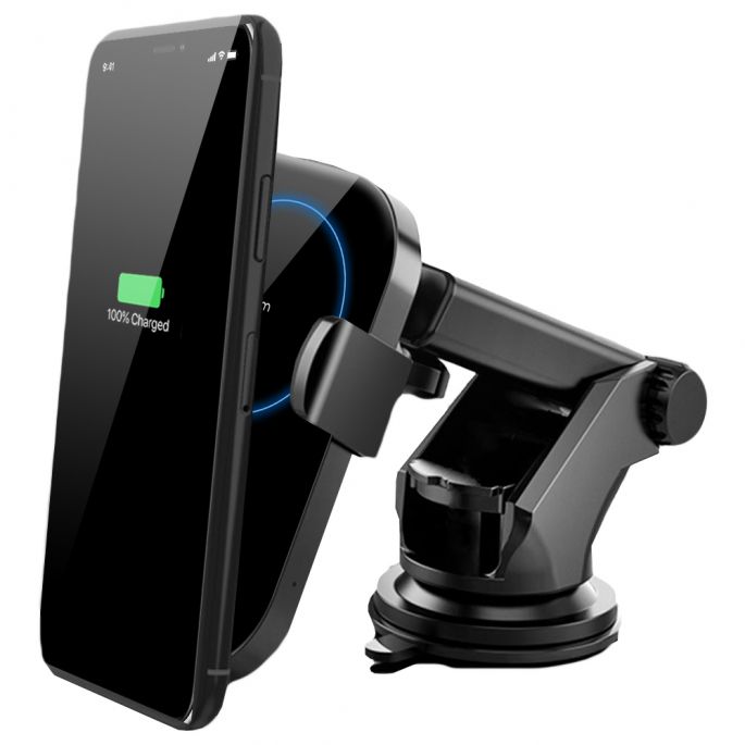 Telefoonhouder Auto - Draadloze Oplader Met Sensor - 15W - Snellader - Met Zuignap en Knijper - Automatisch Open en Dicht - Smartphone Houder Auto