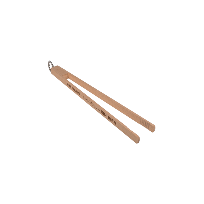Houten BBQ tang met bieropener - BBQ gadget - Wooden bbq tongs with bottle opener