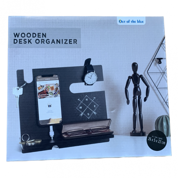 Houten Bureau Organizer - Zwart - Compact formaat - Wooden Desk Organizer