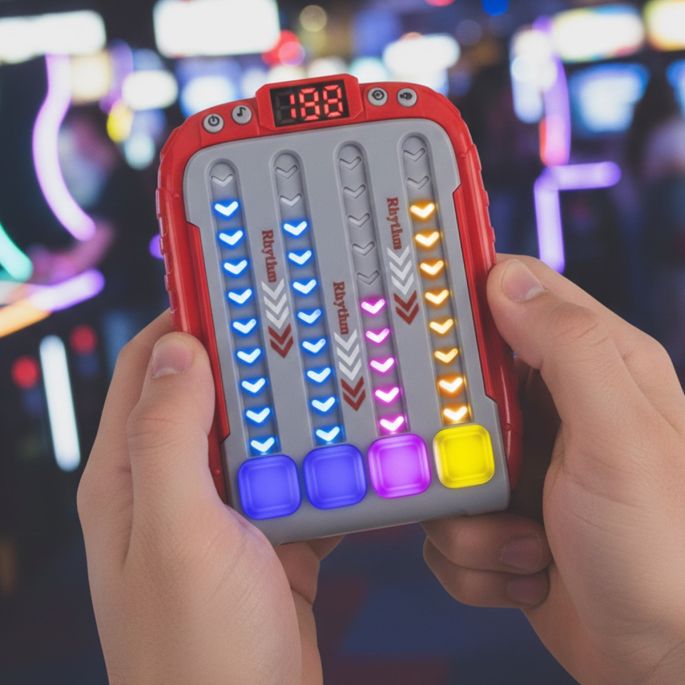 Reactiespel met licht en geluid in broekzak formaat