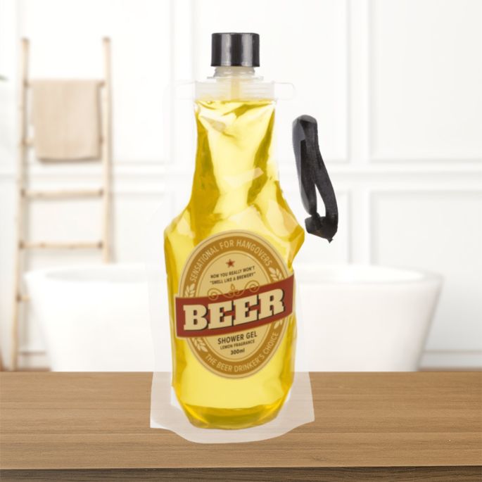 Showergel in de vorm van een bierfles