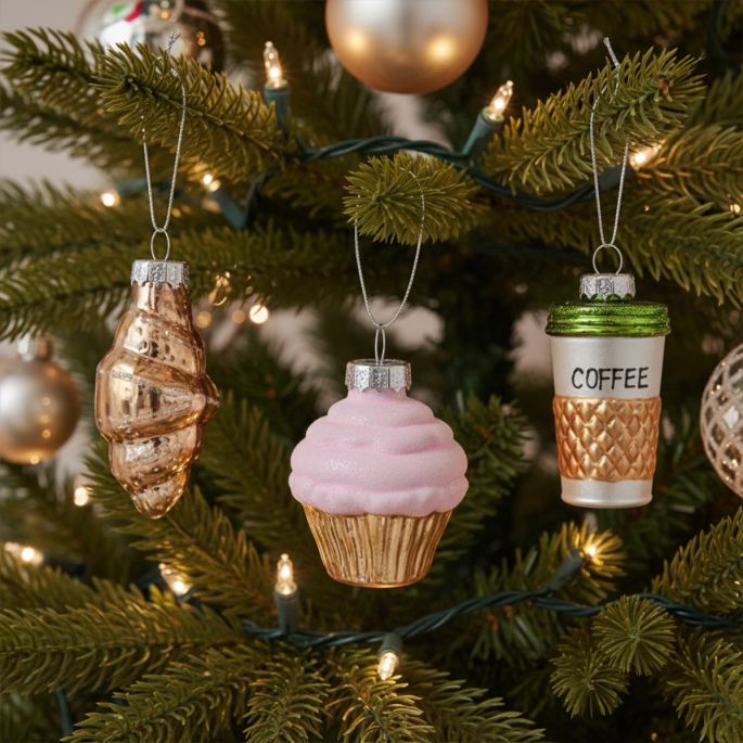 Glazen Figuur Kerstballen – Koffie, Croissant & Cupcake