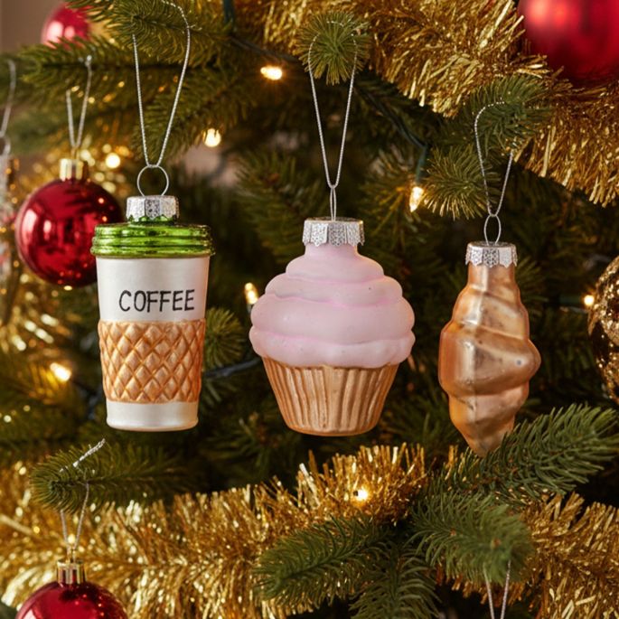 Figuur Kerstballen van glas – Koffie, Croissant & Cupcake
