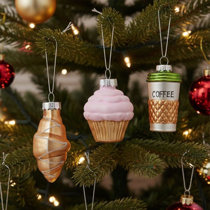 Glazen Kerstballen in verschillende figuurtjes – Koffie, Croissant & Cupcake