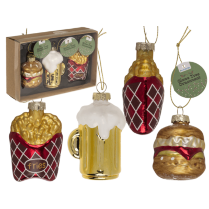 Glazen kerstballen fastfood set van 3