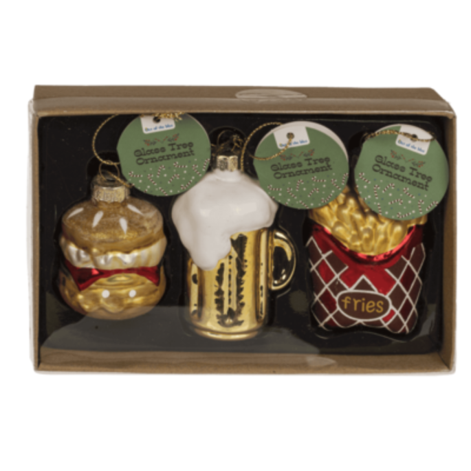 Glazen kerstballen fastfood set van 3